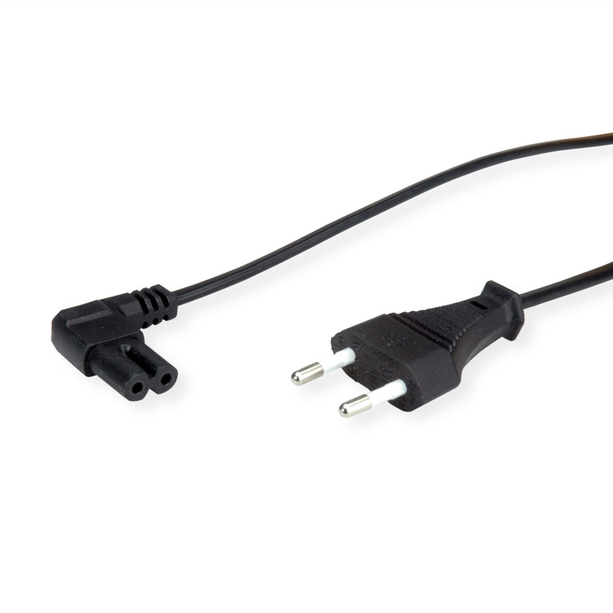 VALUE Netzkabel Euro-Flachstecker auf C7 gewinkelt, 2polig, schwarz, 1,8 m