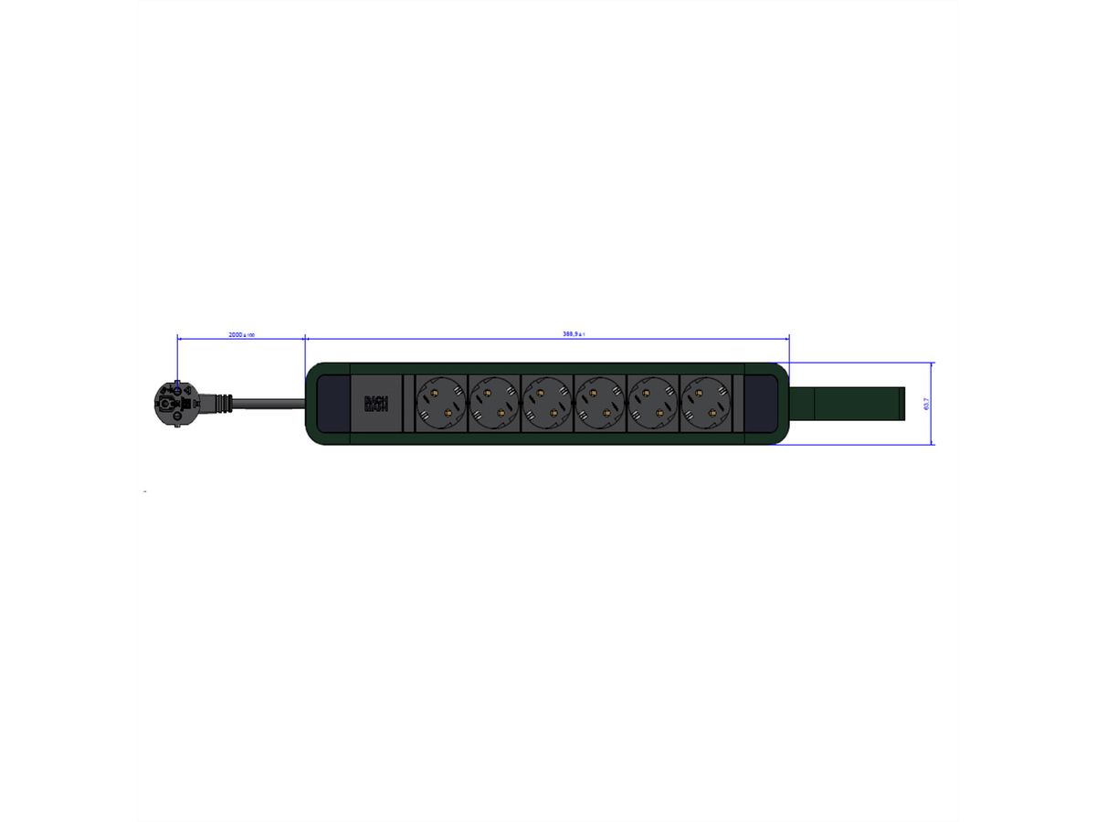 BACHMANN PRIMO 2 6xCEE7/3 mit Schlaufe 2,0m CEE7/7 RAL6028