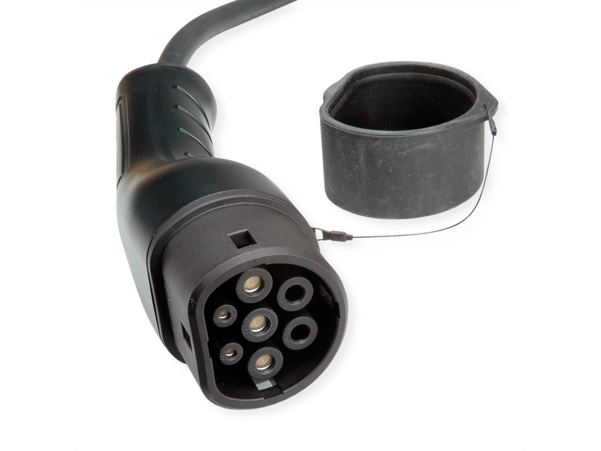 ROLINE E-Auto Ladekabel Typ2, 3-phasig, 480VAC (3P+N+E), 16 A, 11 kW, Spiralkabel (max. 3m)
