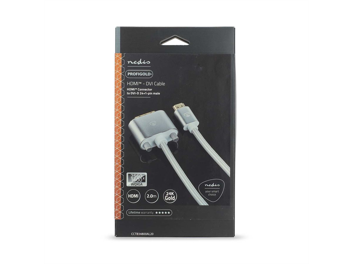 Nedis DVI vers HDMI, ST/ST, argent, 2 m