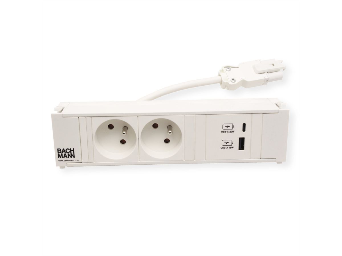 BACHMANN CONI 2xUTE 1xUSB A/C 22W 0,2m GST18 RAL9010