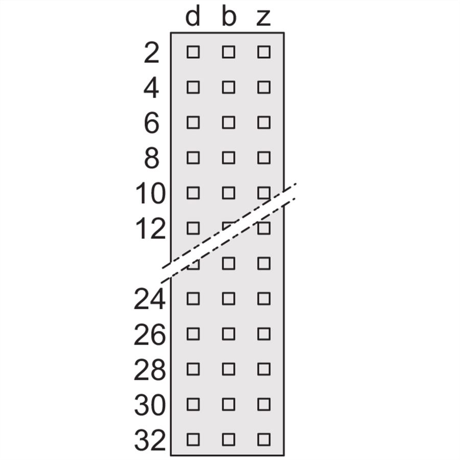 Connecteur SCHROFF Type F, EN 60603, DIN 41612, Femelle, 32 contacts z b, Oeillets à souder, 9.5 mm