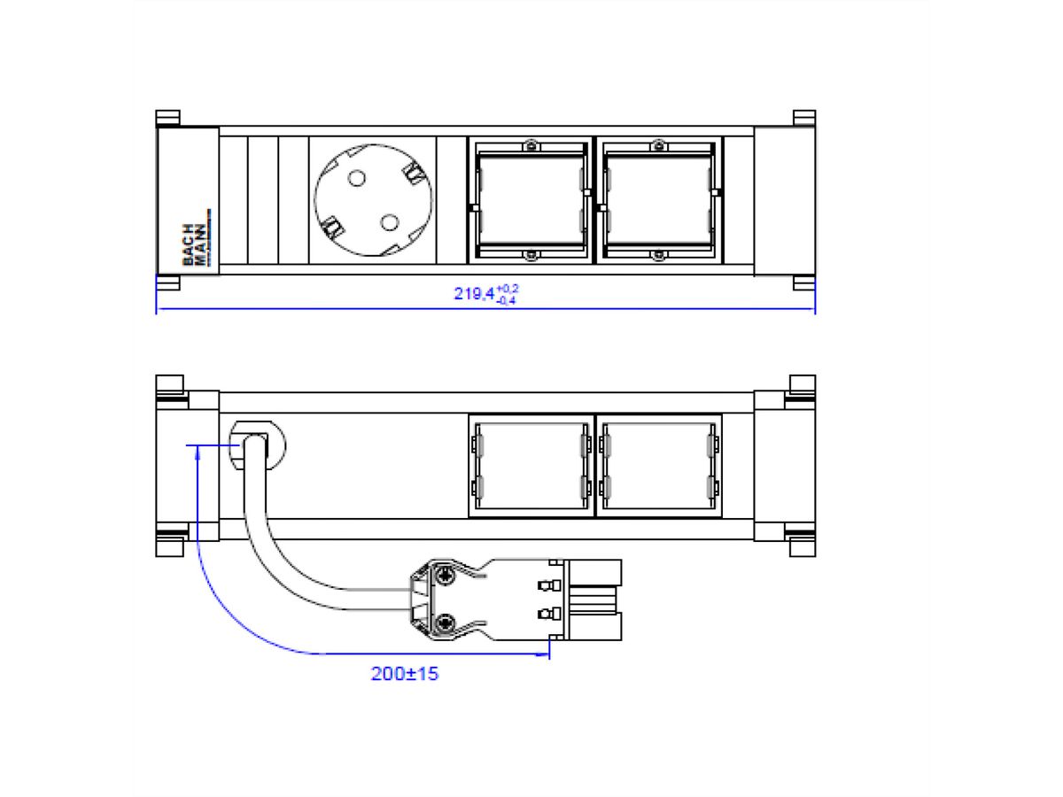 BACHMANN POWER FRAME 1xCEE7/3 2xCM, Kunststoffprofil 0,2m GST18