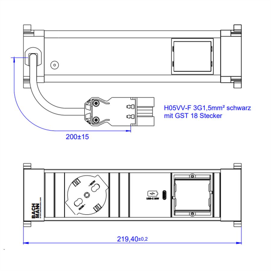 BACHMANN POWER FRAME S 1xP40 1xUSB C 30W, ITALIE