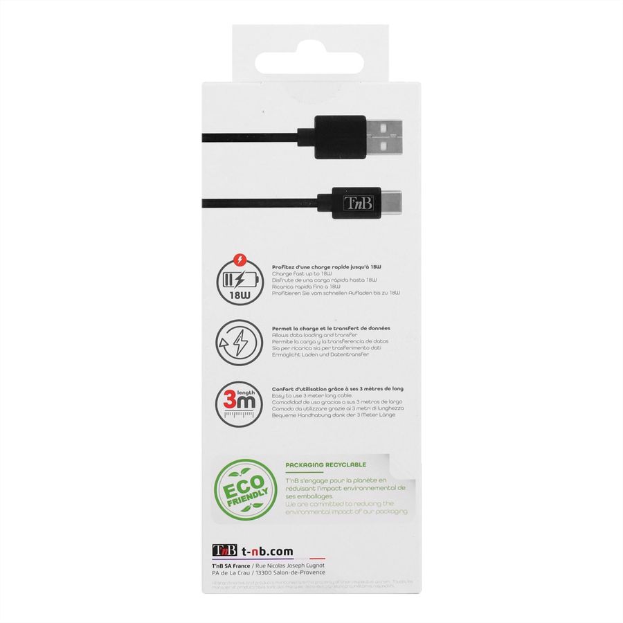 T'nB XW3M USB/USB C Kabel , schwarz/grau, 3 Meter