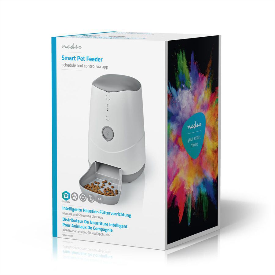 Nedis SmartLife Futterspender Wi-Fi 3.7 l für Hunde und Katzen, Android™ / IOS, Weiss,Grau