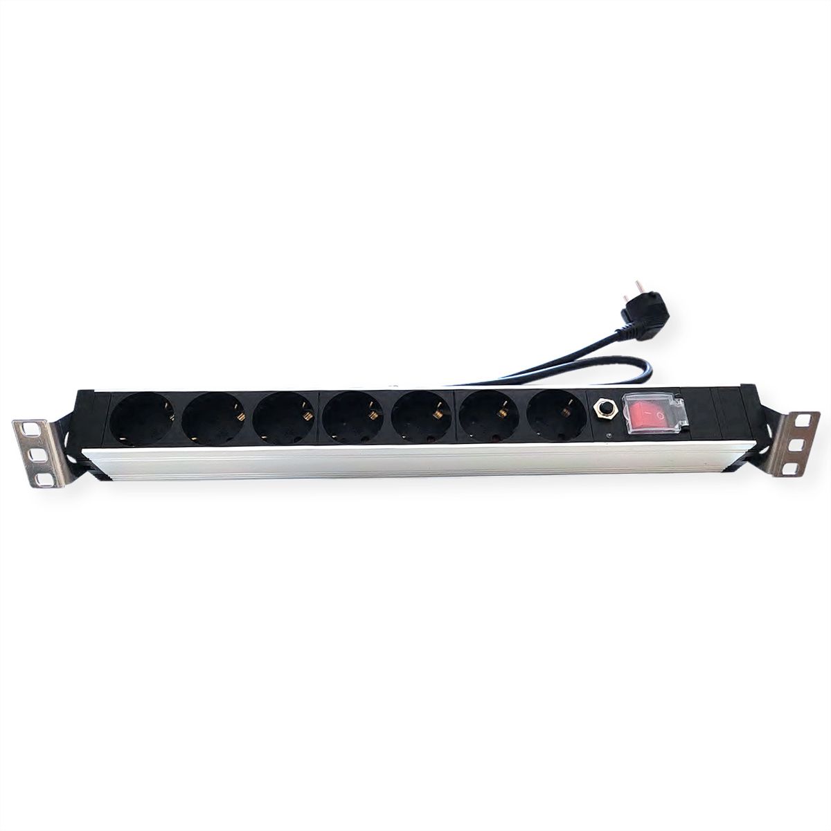 VALUE 19-Zoll-Steckdosenleiste 7fach mit Überlastschutz, 1 HE, Schutzkontakt-Stecker, 2,8 m