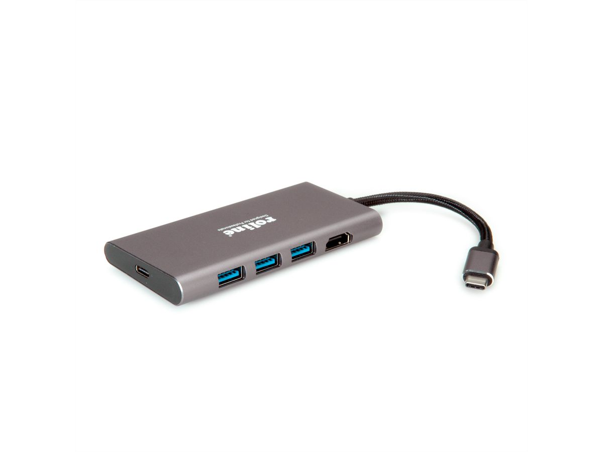 ROLINE USB Typ C Dockingstation, 4K HDMI, 3x USB, SD/MicroSD Kartenleser, PD
