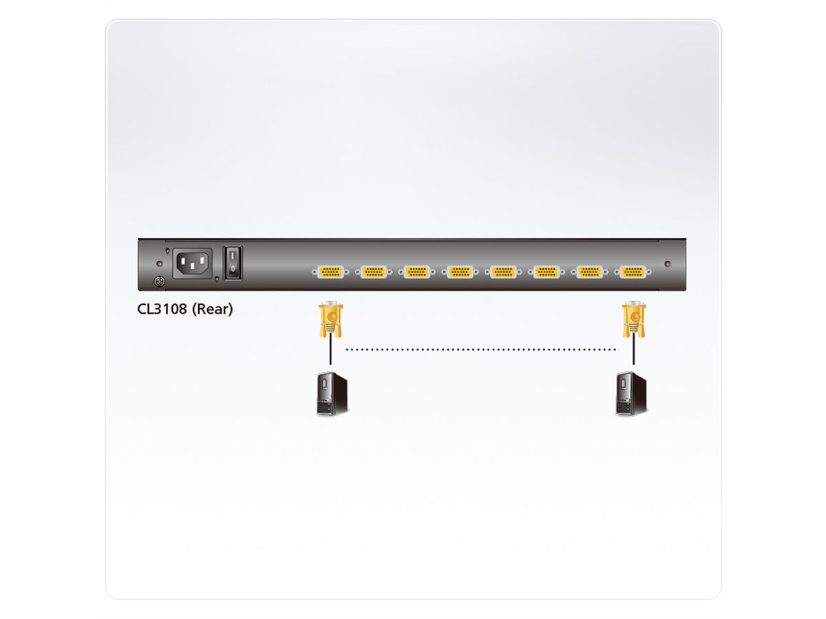 ATEN CL3108NX Commutateur KVM, 18,5" TFT, VGA, PS/2-USB, 8 ports, CH-Layout