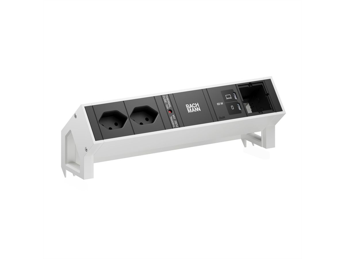 BACHMANN DESK2 2xCH 90° 1xUSB C/C 65W, 1xCM L=0,2m RAL9010