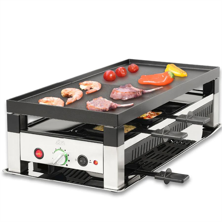Grill à raclette et à pizza Solis pour 8 personnes, gris