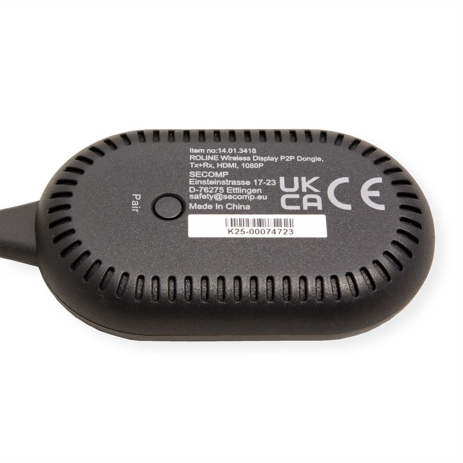 ROLINE Kit de dongle d'affichage P2P sans fil, Tx+Rx, Wireless USB-C vers HDMI, 1080p, 20 m