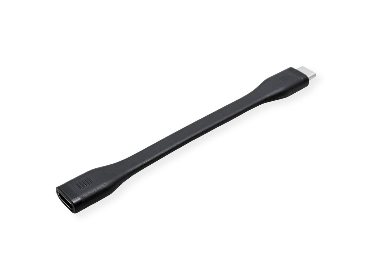 ROLINE USB4 Gen3x2 Verlängerungskabel, C-C, ST/BU, 8K UHD-2, 40Gbit/s, 100W, extra-flach, schwarz, 11,5 cm