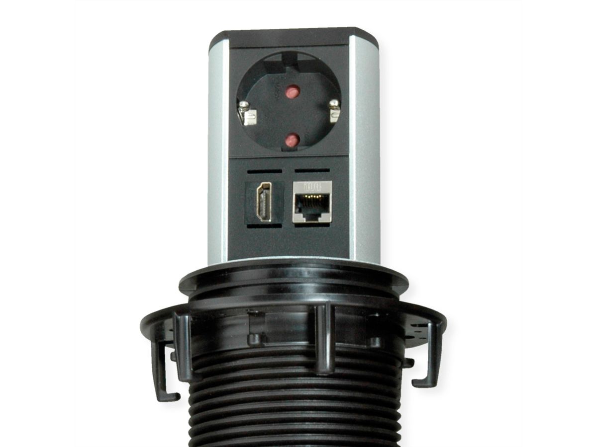 BACHMANN ELEVATOR 1xCEE7/3 1xHDMI 1xCAT6A 90° 0,5m GST18