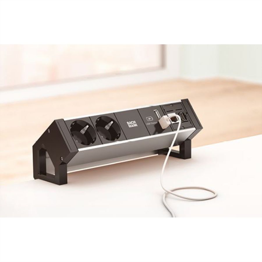 BACHMANN DESK2 ALU BLACK 2x contact de protection 1x USB-Charger 1x ABD GST18