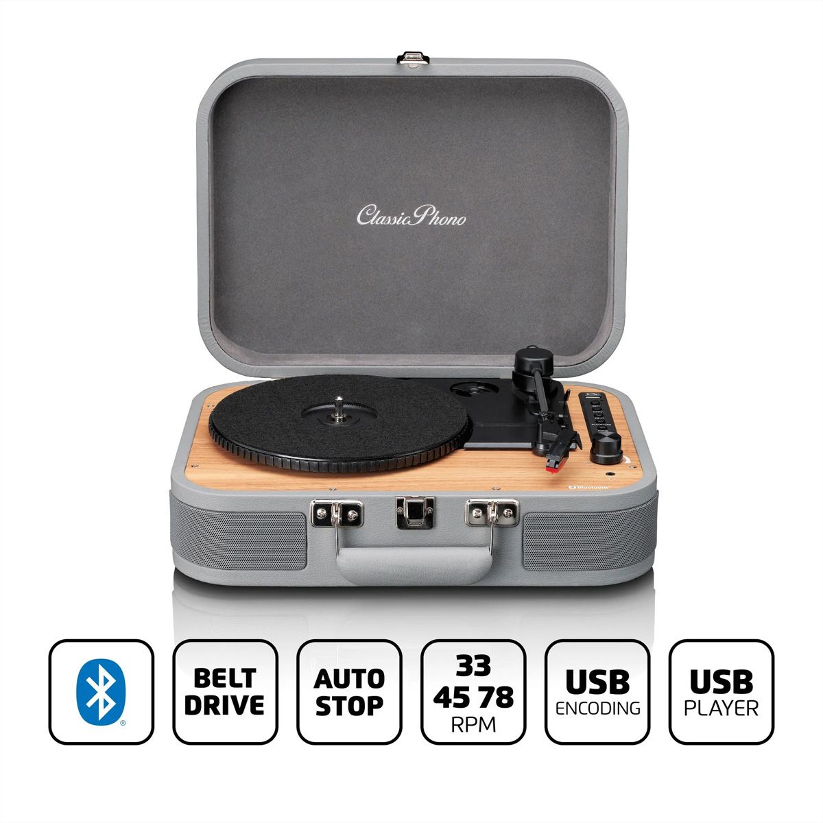 Platine vinyle Lenco TT-116GY, Encodage direct des MP3 USB, 33rpm&45rpm