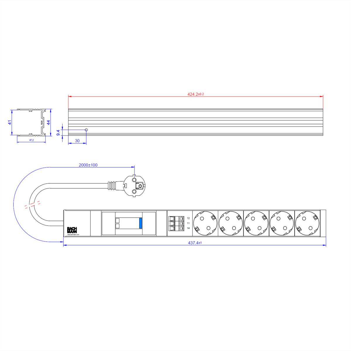 BACHMANN 19" 1U 5xCEE7/3 1xSPD Citel