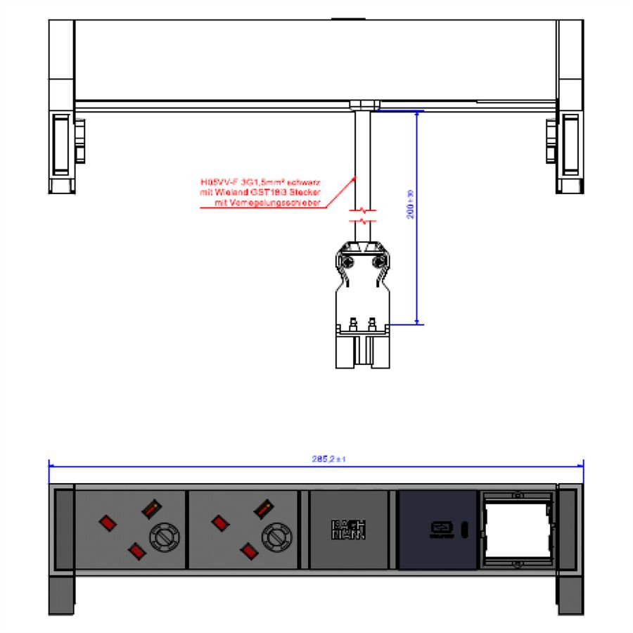 BACHMANN DESK2 ALU BLACK 2xUK 1xCM, UK