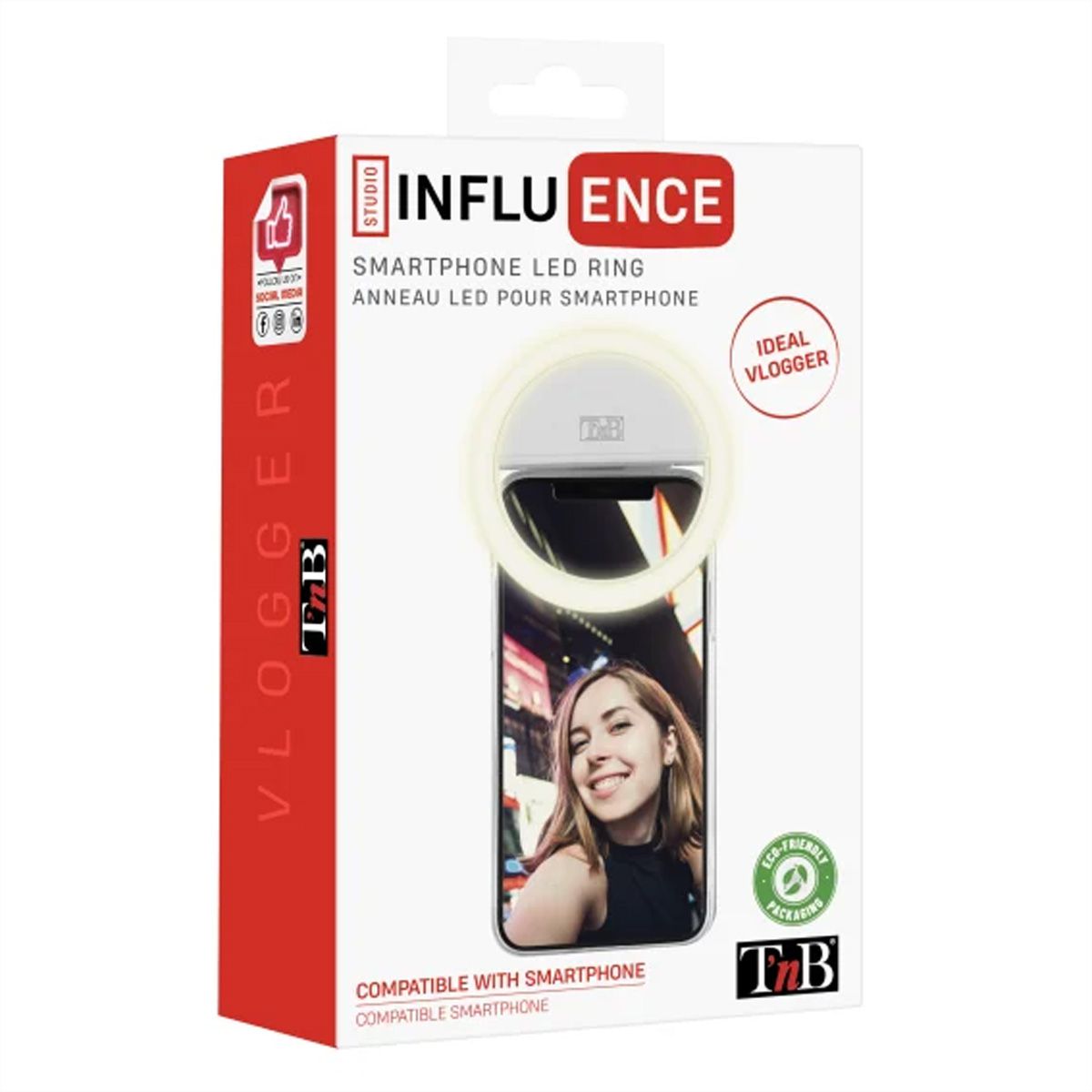 T'nB Influence LED Ring Clip für Smartphone, 6500K,125 mAh Akku