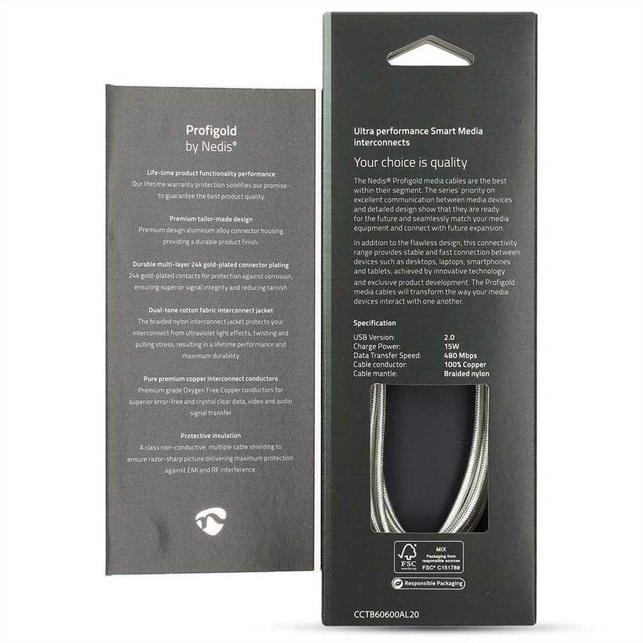 Nedis USB 2.0 Kabel, Typ C - Typ A, ST/ST, 15W, silber, 2m