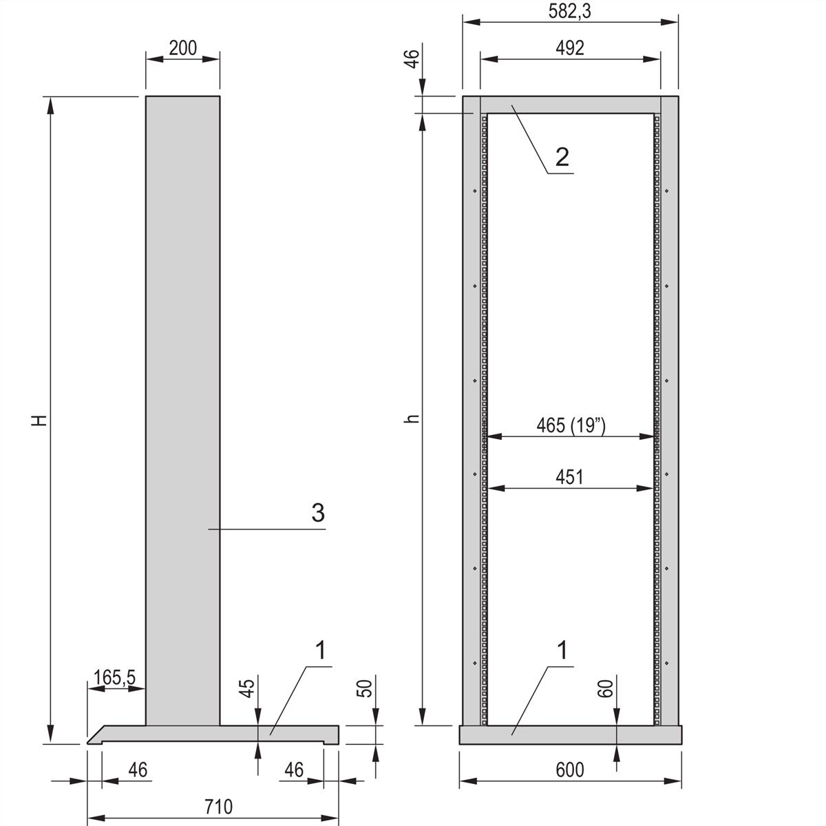 SCHROFF 19"-Laborgestell, stationär - SOCKEL+ABDECKBLENDE RAL7035