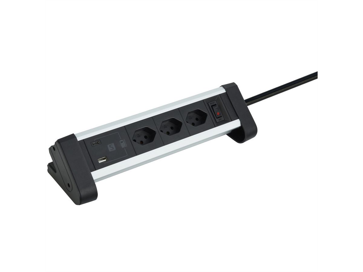 Schönenberger Prise multiple de table, 4xT13, 1x USB-C / 2x USB-A max. 3.4A