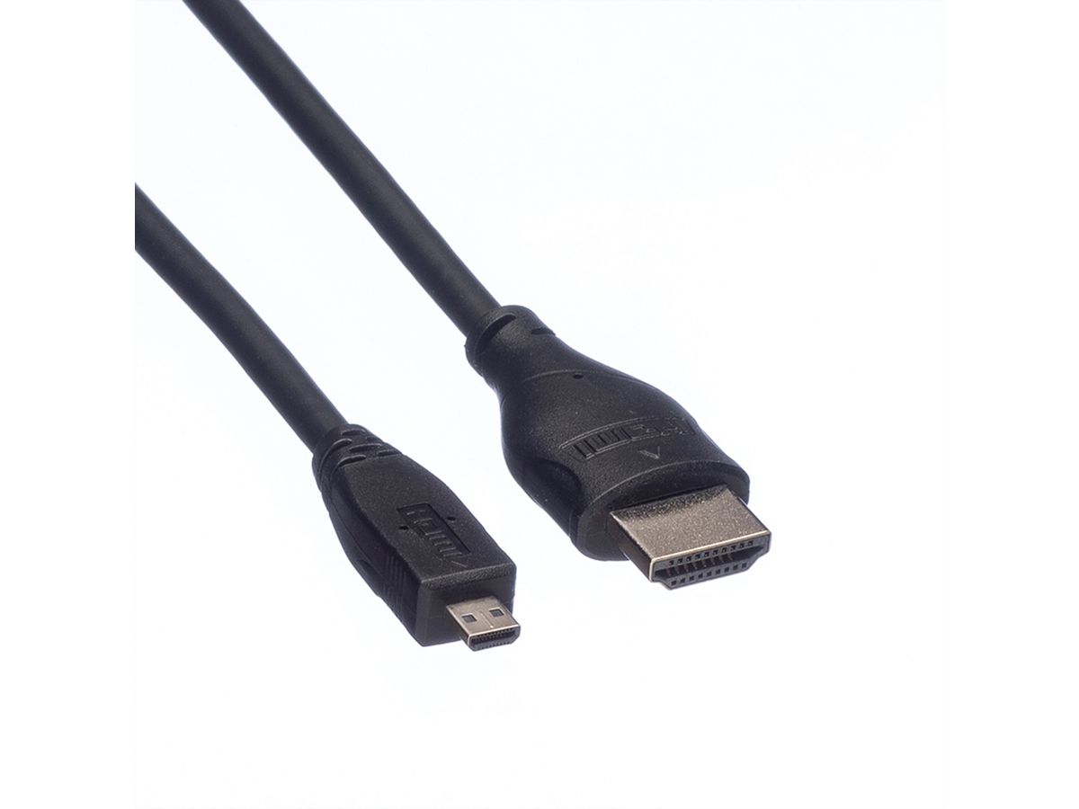 ROLINE HDMI High Speed Kabel mit Ethernet, HDMI ST - Micro HDMI ST, 2 m