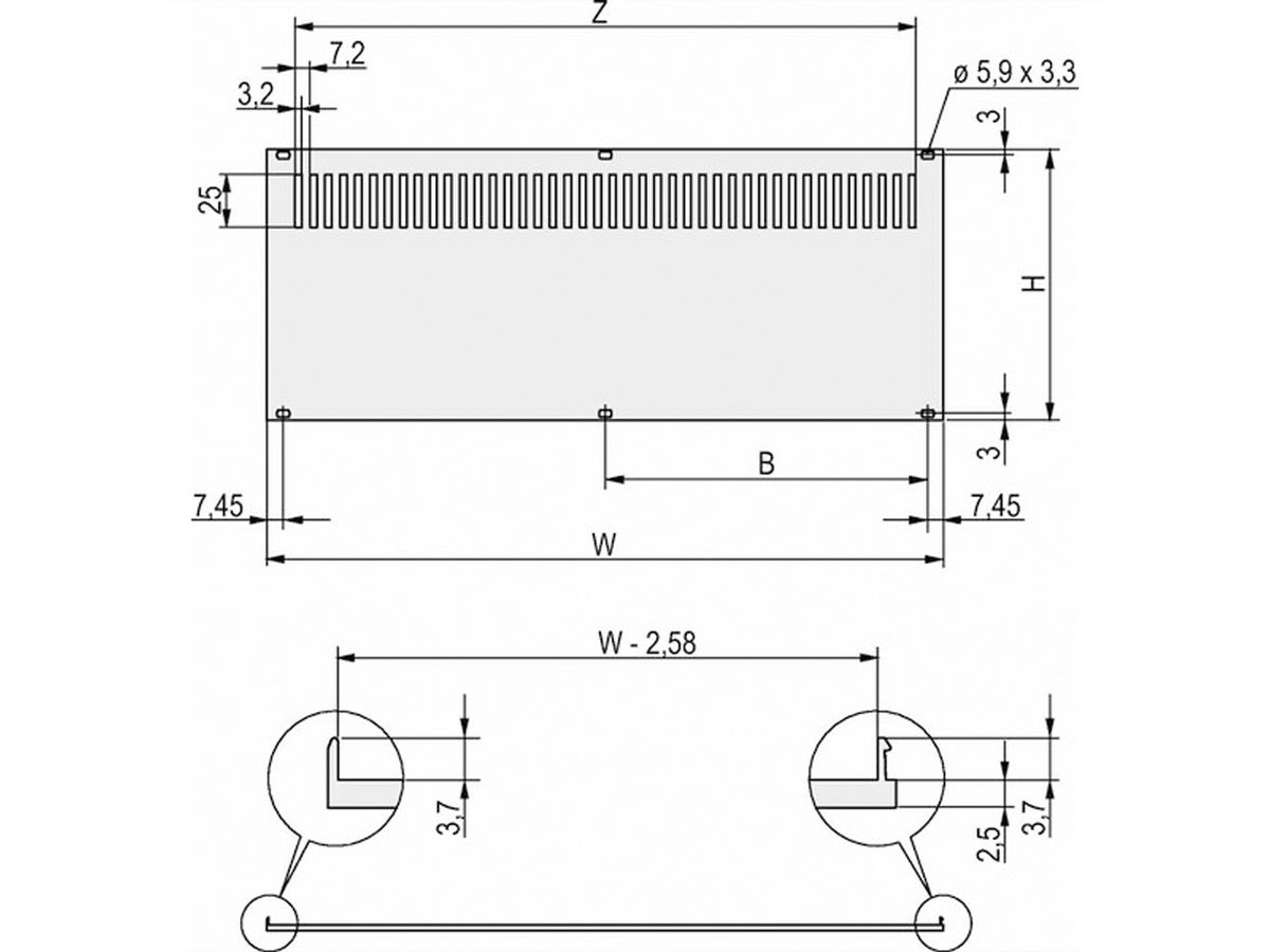 Panneau arrière SCHROFF pour RatiopacPRO/PropacPRO, perforé, blindage rétrofit, textile, 6 U, 84 HP