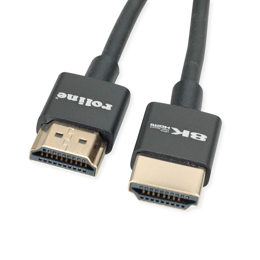 ROLINE 8K HDMI Ultra HD Kabel mit Ethernet, Slim, ST/ST, schwarz, 1 m