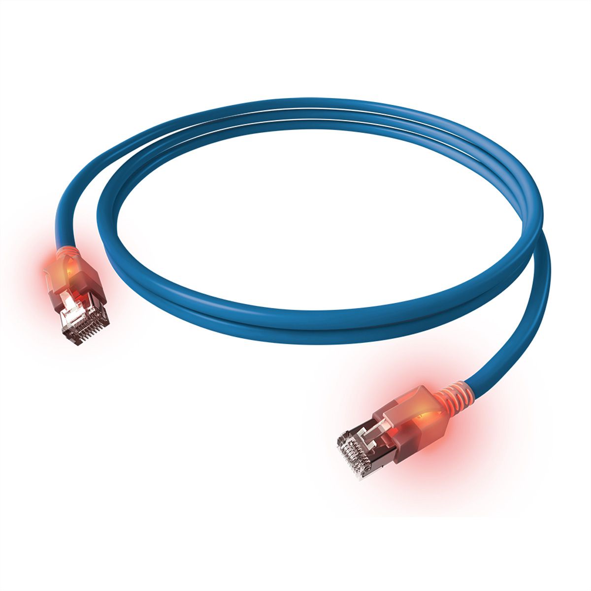 Cordon EasyLan DualBoot® LED Cat.6A (Classe EA) S/FTP, LSOH, bleu, 1 m