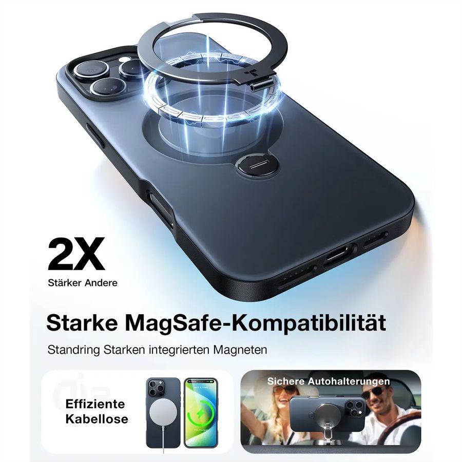 Torras UPRO Ostand Spin Case, iPhone 16 Pro, MagSafe, noir