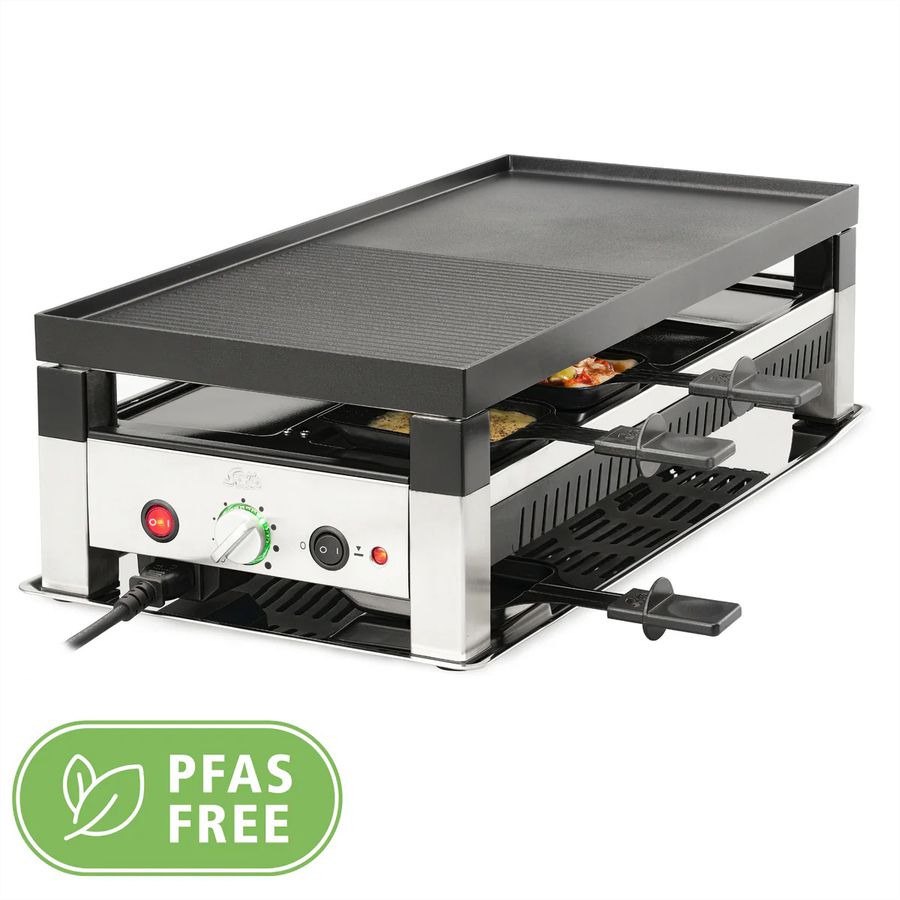 Grill à raclette et à pizza Solis pour 8 personnes, gris