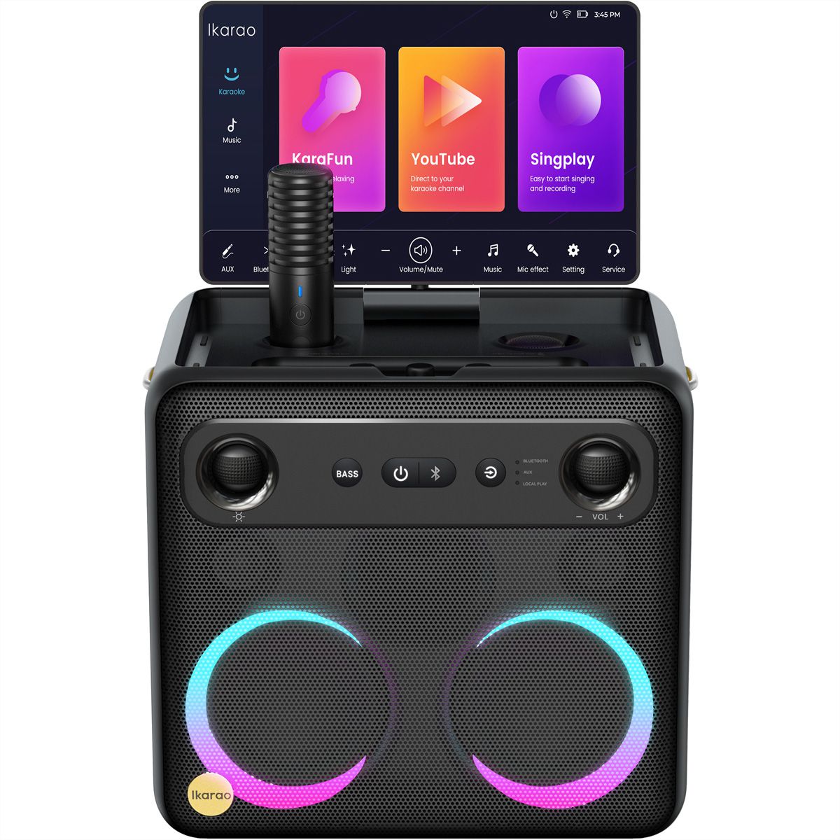 Ikarao Karaokebox Break X2 10" Screen, 2 Mikrofone, 600W max, BT/AUX/USB/SD