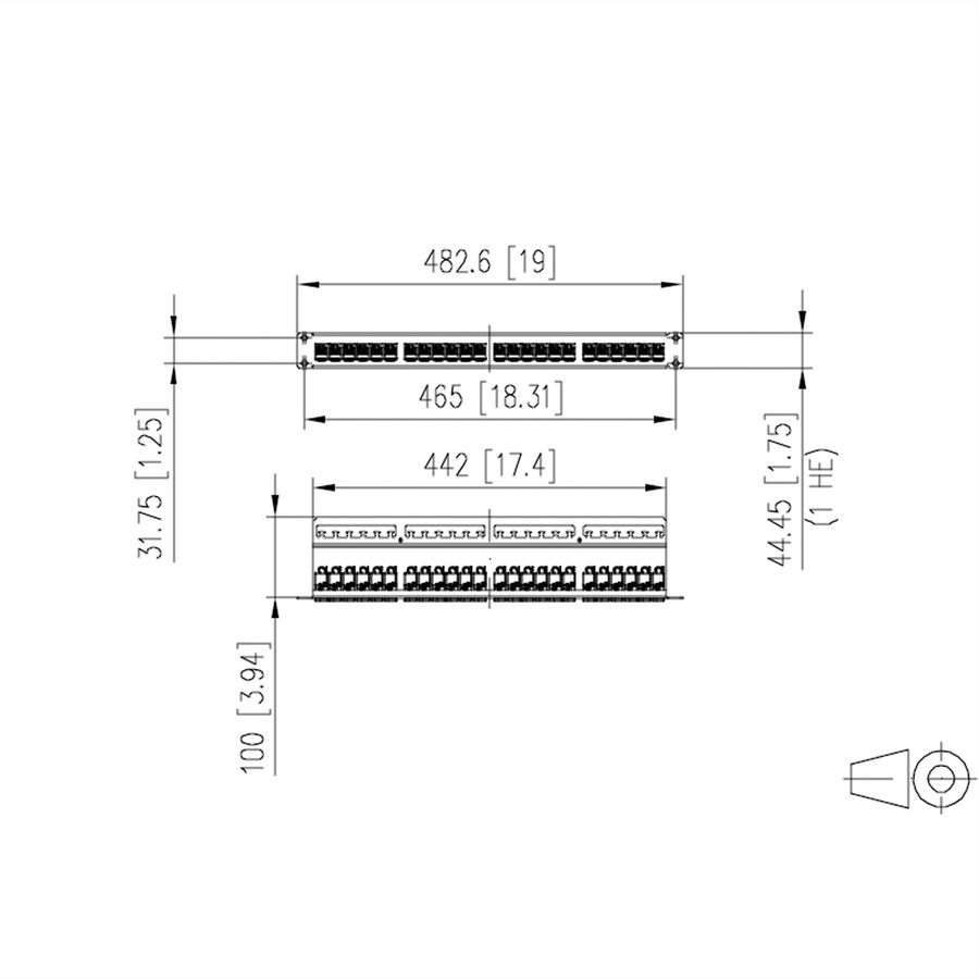 C6Amodul 24 ports 180°M 1UH acier inox, argent