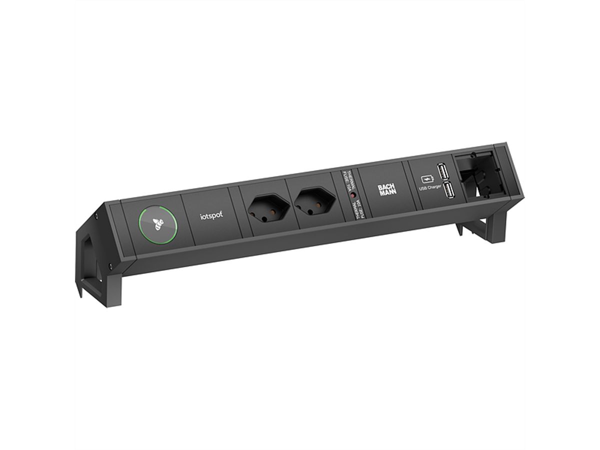 BACHMANN DESK2 iotspot 2xCH USB Charger, 1xCM 0,2m GST18, schwarz, Schweiz
