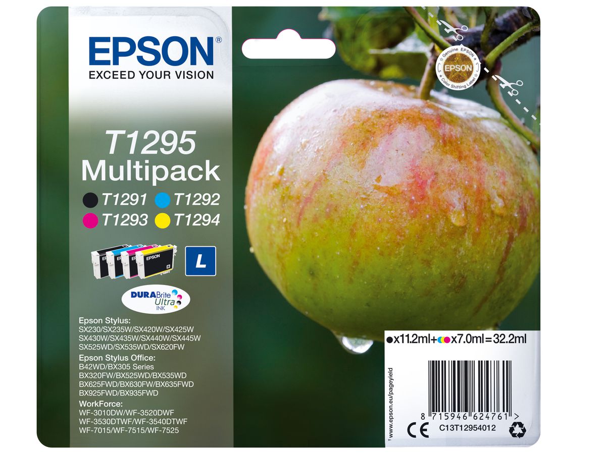 Epson Multipack "Pomme" (T1295) - Encre DURABrite Ultra N, C, M, J