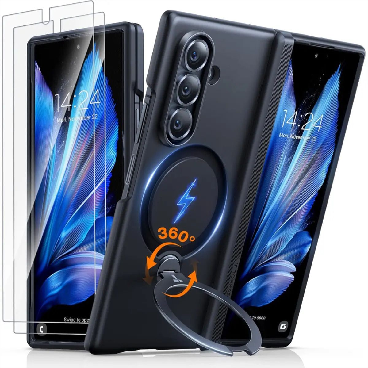 Torras Ostand Schutzhülle + Panzerglas, Samsung Z Fold7, MagSafe, schwarz