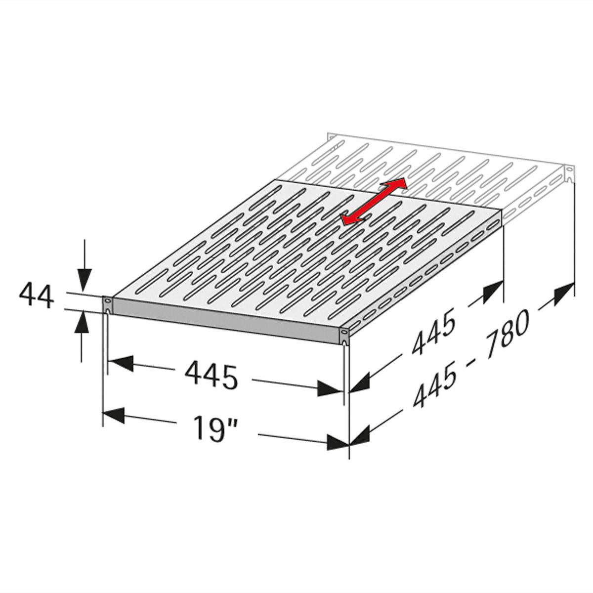 VARIPlain Etagère 19" profondeur variable 1UH, grise