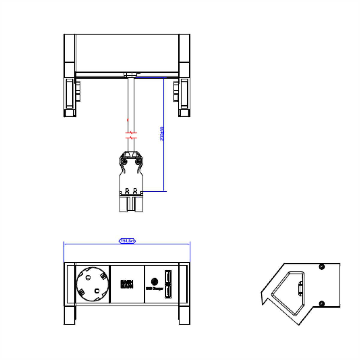BACHMANN DESK2 1x Schutzkontakt 1x USB-Charger , schwarz