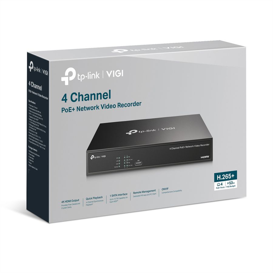 TP-Link NVR1004H-4P NVR Enregistreur vidéo en réseau 4-CH, 4x PoE