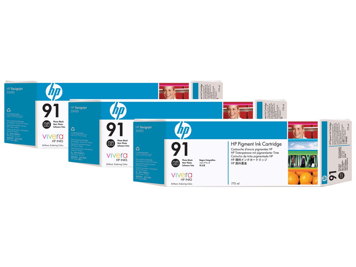 HP 91 3-pack 775-ml Photo Black DesignJet Pigment Ink Cartridges cartouche d'encre 1 pièce(s) Original Photo noire