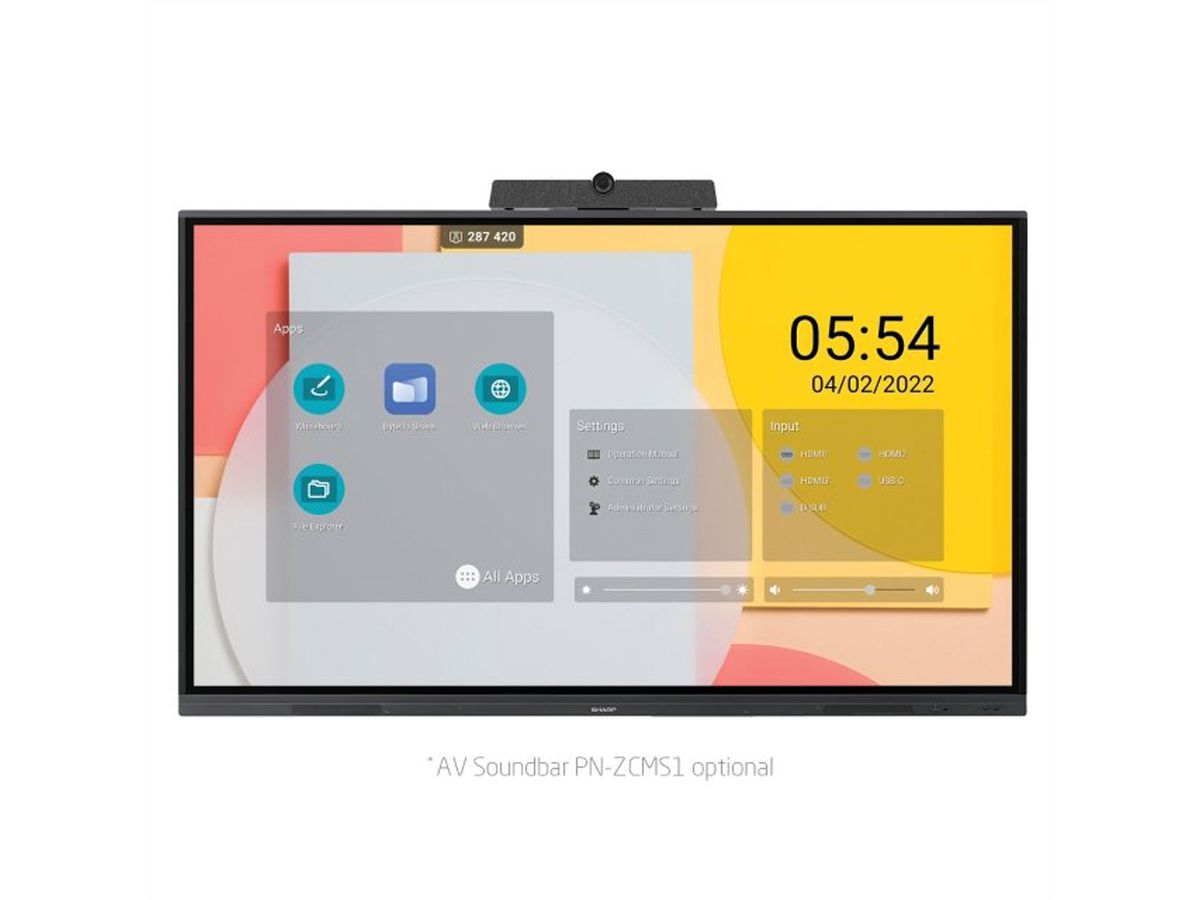 Sharp Display interactif PN-L862B, 86", UHD, 16/7, 350cd/m², Touch