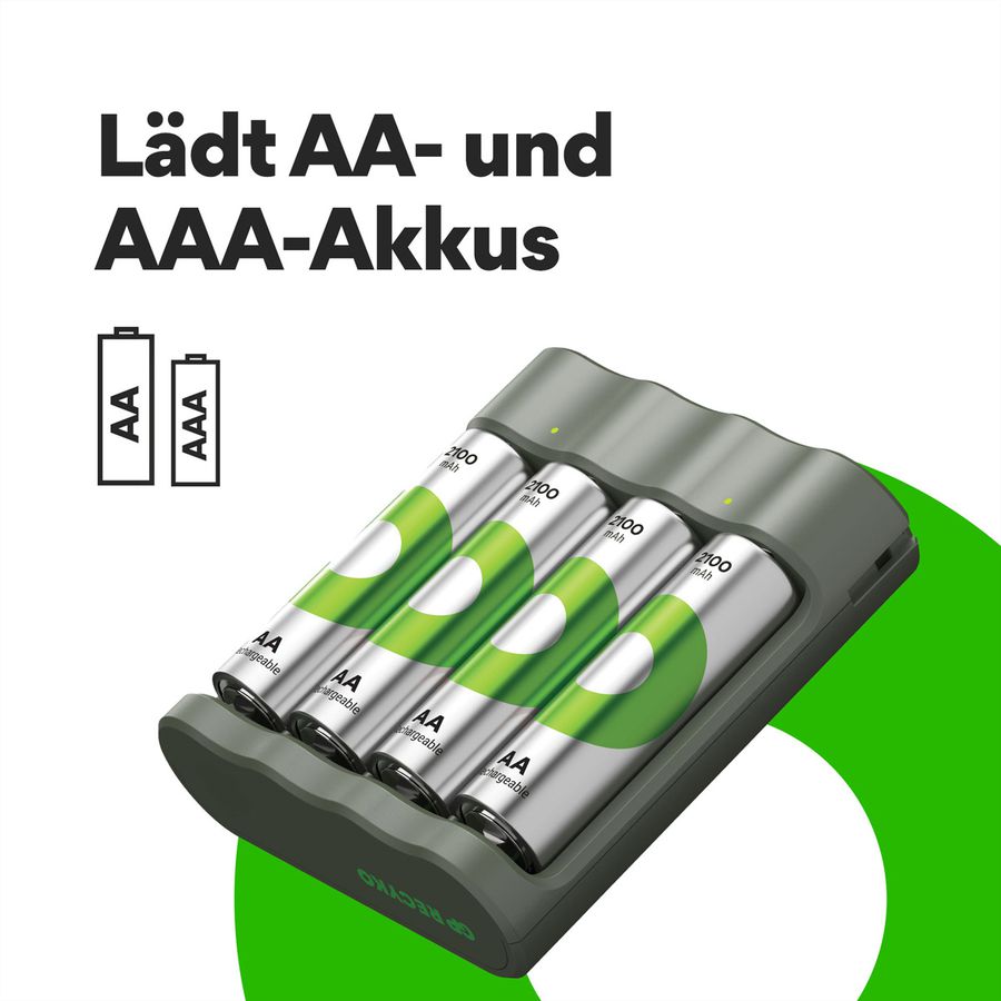 GP Batteries USB-Ladegerät GP B421, inkl. 4 x ReCyko AA 2100 mAh