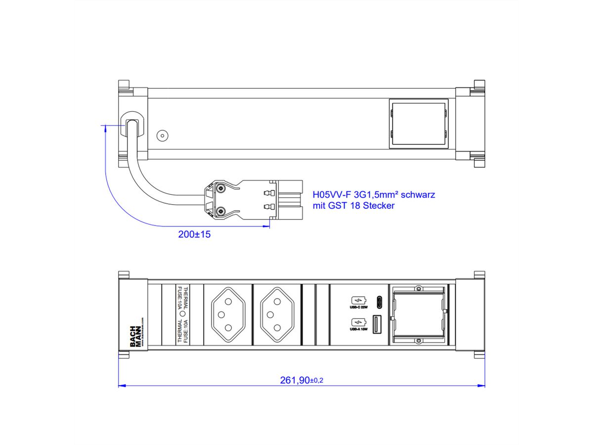 BACHMANN POWER FRAME M 2xCH, 1xUSB A&C 22W 1xCM 0,2m GST18 Schweiz