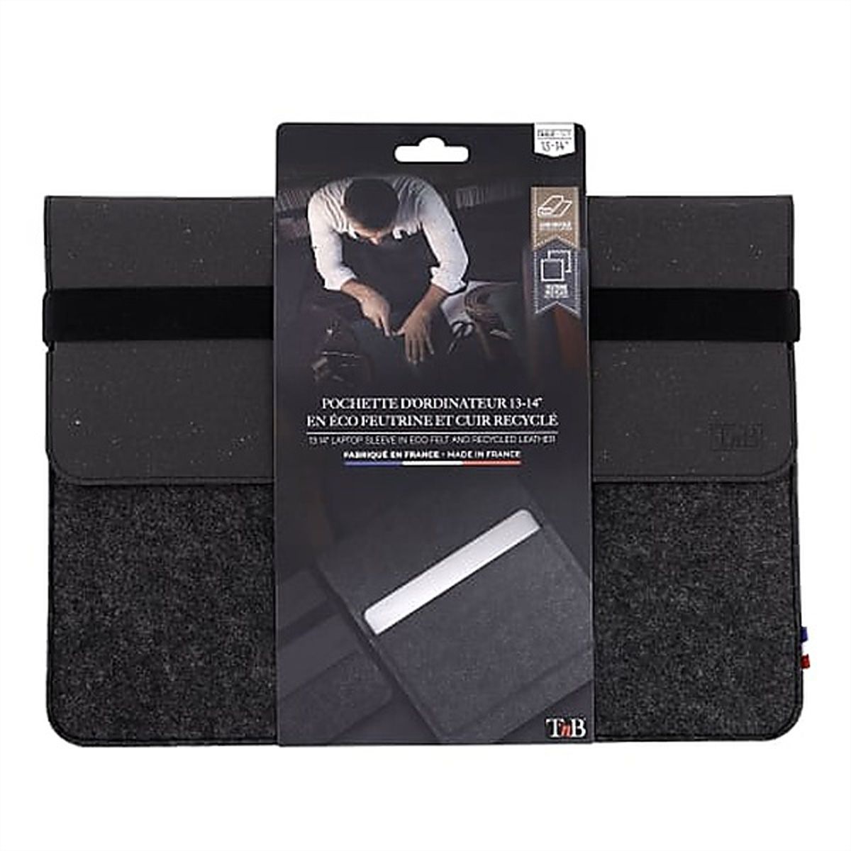 T’nB Notebook-Hülle 13–14" Eco Leder, Filz schwarz/grau