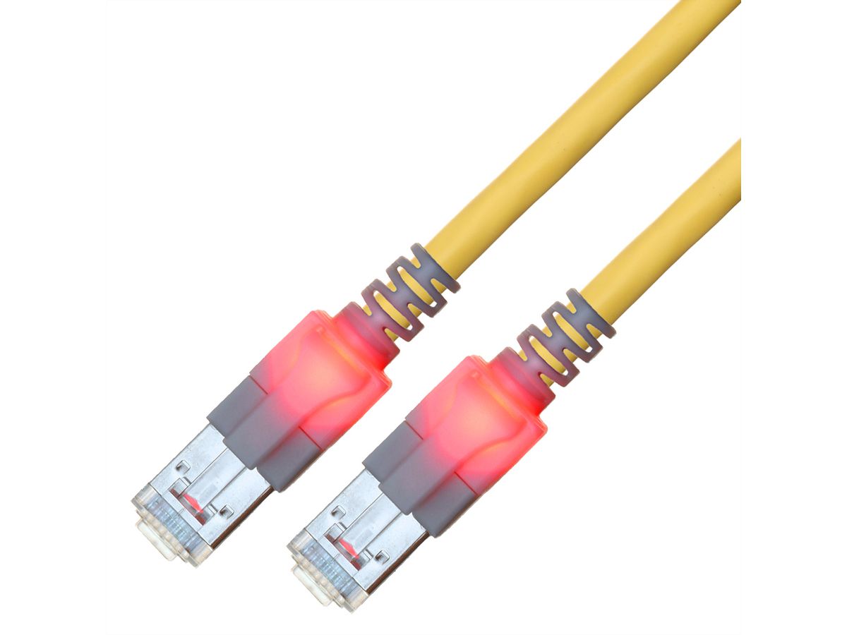 EasyLan DualBoot LED Patchkabel RJ45 S/FTP Kat.6 (Class E), mit saCon Stecker, LSOH, gelb, 0,5 m