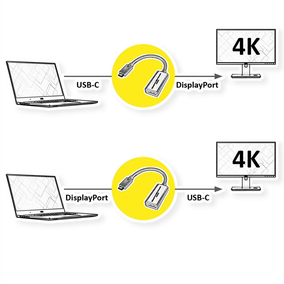 ROLINE Kabel-Adapter USB-C - DisplayPort, v1.2, bidirektional, ST/BU, 0,2 m