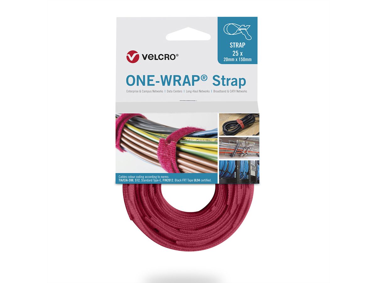 VELCRO® One Wrap® Strap 20mm x 230mm, 25 pièces, rouge