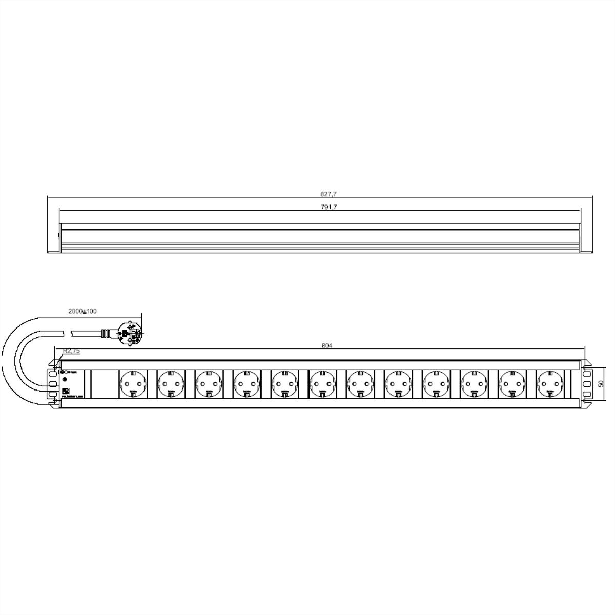 BACHMANN Multiprise 12x contact de protection, 2 m