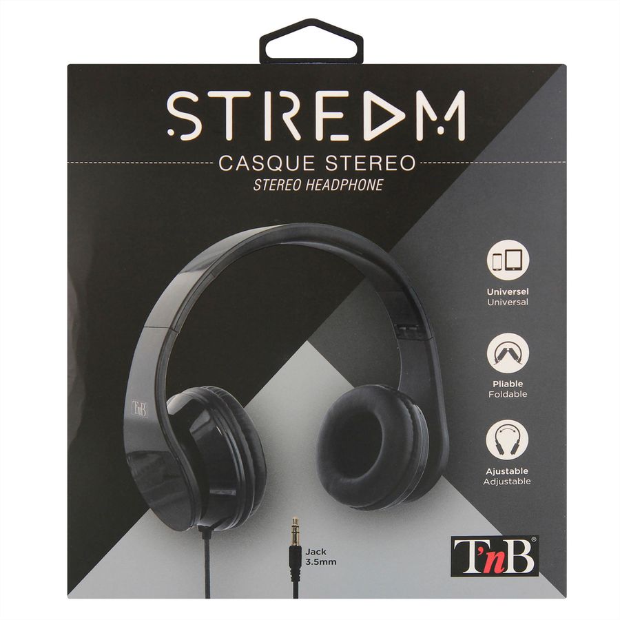 T'nB STREAM Kopfhörer, mit Kabel, schwarz, faltbar, 20-20000 HZ, 3.5mm Jack